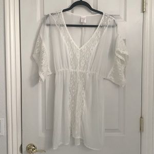 Sheer White Swim Coverup Dress - Small